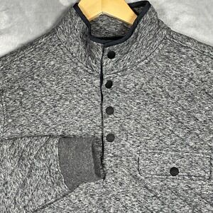 Faherty Brand Mens Epic Quilted Fleece Pullover Grey Heather Snap Mock Neck M